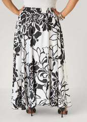 Floral Print Satin Maxi Skirt Black Combo | Ashley Stewart