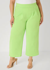 Pleat Detailed Wide Leg Capris Lime Green | Ashley Stewart