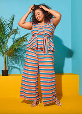 Chevron Knit Wide Leg Pants Caribbean Sea | Ashley Stewart