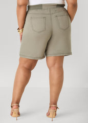 Drawstring Twill Shorts Dusty Olive | Ashley Stewart