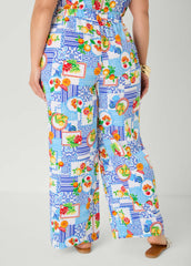 Printed Pull On Pants Blue | Ashley Stewart