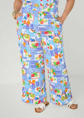 Printed Pull On Pants Blue | Ashley Stewart