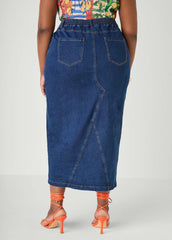 Frayed Denim Maxi Skirt Dk Wash | Ashley Stewart