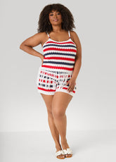 Striped Fringe Crochet Coverup Set White | Ashley Stewart