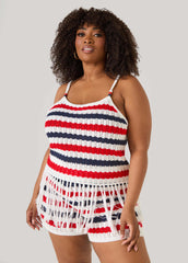 Striped Fringe Crochet Coverup Set White | Ashley Stewart