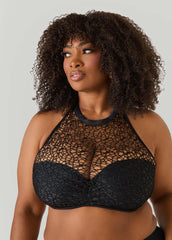 Knitted Halter Bikini Top Black | Ashley Stewart