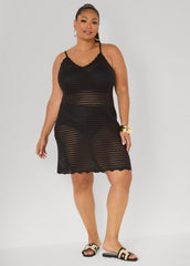 Open Knit Coverup Dress Beige | Ashley Stewart