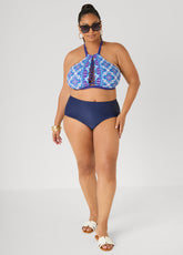 Printed Halter Bikini Top Blue | Ashley Stewart
