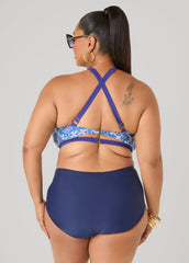 Printed Halter Bikini Top Blue | Ashley Stewart