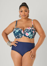 Convertible Floral Bikini Top Navy | Ashley Stewart