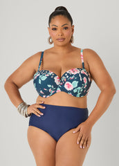Convertible Floral Bikini Top Navy | Ashley Stewart
