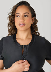 Paneled Zip Front Swimsuit Black | Ashley Stewart