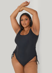 Drawstring Swimsuit Black | Ashley Stewart