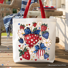Patriotic Strawberries Tote Bag Red Handle | Ashley Stewart