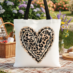 Leopard Heart Valentine Tote Bag Beige | Ashley Stewart