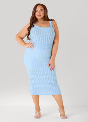 Checked Textured Midi Skirt POWDER BLUE | Ashley Stewart