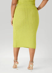 Textured Checked Midi Skirt Apple Green | Ashley Stewart