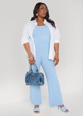 Jacquard Knit Flared Pants POWDER BLUE | Ashley Stewart