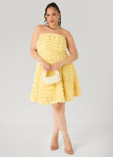 Strapless Rosette A Line Dress Yellow | Ashley Stewart