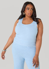 Jacquard Knit Tank POWDER BLUE | Ashley Stewart