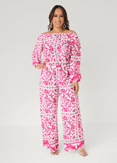 Off The Shoulder Floral Jumpsuit Fandango Pink | Ashley Stewart