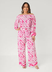 Off The Shoulder Floral Jumpsuit Fandango Pink | Ashley Stewart
