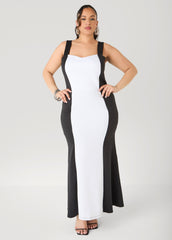 Two Tone Mermaid Maxi Dress Black White | Ashley Stewart