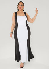 Two Tone Mermaid Maxi Dress Black White | Ashley Stewart