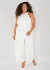 Cutout Fringed Jumpsuit White | Ashley Stewart