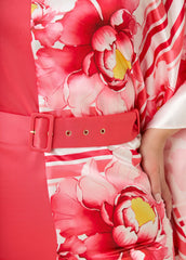 Paneled Floral Satin Dress Calypso Coral | Ashley Stewart