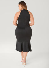 Two Tone High Neck Midi Dress Black White | Ashley Stewart