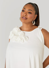 Rosette Midi Dress White | Ashley Stewart
