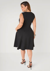 Textured Knit A Line Dress Black | Ashley Stewart