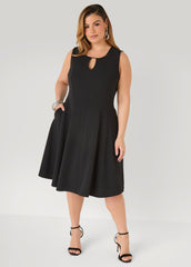 Textured Knit A Line Dress Black | Ashley Stewart