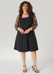 Embroidered Sleeve A Line Dress Black | Ashley Stewart