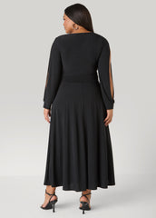 Split Sleeved A Line Maxi Dress Black | Ashley Stewart