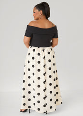 Off The Shoulder Polka Dot Dress White Black | Ashley Stewart