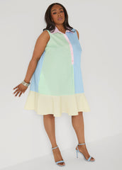 Flounced Colorblock Shirtdress Multi | Ashley Stewart