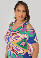 Plus Size Royal Blue Maxi Dress | Psychedelic Cold Shoulder Multi | Ashley Stewart