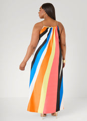 Chain Trimmed Striped Maxi Dress Multi | Ashley Stewart