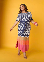 Zig Zag Pointelle Maxi Dress Peacoat | Ashley Stewart
