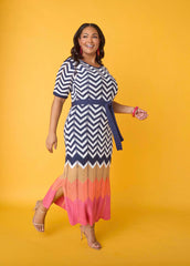 Zig Zag Pointelle Maxi Dress Peacoat | Ashley Stewart