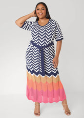 Zig Zag Pointelle Maxi Dress Peacoat | Ashley Stewart