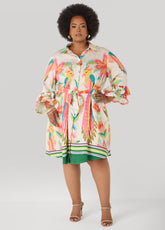 Ruffled Parrot Print Shirtdress Multi | Ashley Stewart