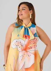 Tie Neck Floral Print Dress Multi | Ashley Stewart