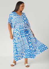 Printed Tie Back Maxi Dress Victoria Blue | Ashley Stewart
