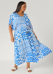 Printed Tie Back Maxi Dress Victoria Blue | Ashley Stewart