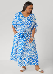 Printed Tie Back Maxi Dress Victoria Blue | Ashley Stewart