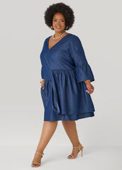 Layered Chambray Babydoll Dress Denim Blue | Ashley Stewart