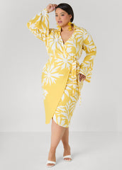 Floral Print Wrap Dress Maize | Ashley Stewart
